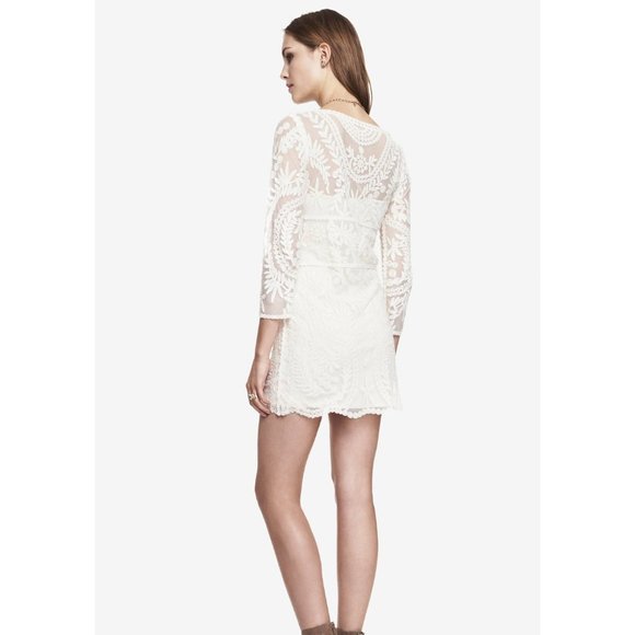 Express | Baroque Lace Dress Ivory Sheer XS - Picture 2 of 6